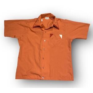 Vintage 1970s King Louie Bowling Shirt Size M Medium Orange 22”x26” “stain”